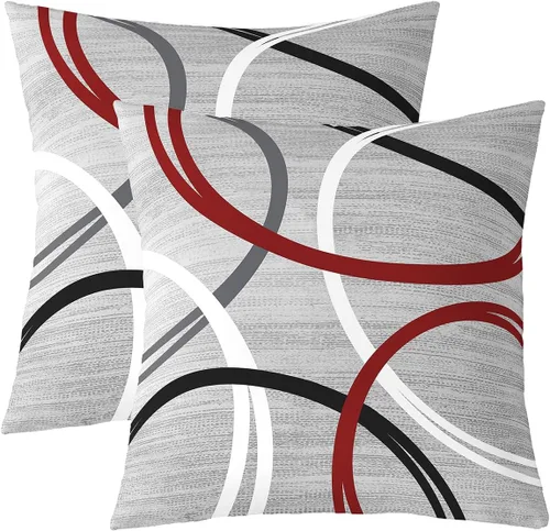 Vista 41 de Castle Fairy Juego de 2 fundas de almohada modernas con estampado de líneas geométricas de doble cara de 16 x 16 pulgadas, color gris, negro y rojo