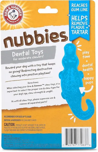 Vista 8 de Arm & Hammer Nubbies Gator - Juguete dental masticable para perros, sabor a menta, bicarbonato de sodio, con infusión de ranuras, placa de reducción