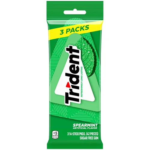 Vista 4 de Trident Goma de mascar de menta verde sin azúcar, 3 paquetes de 14 piezas (42 piezas en total)
