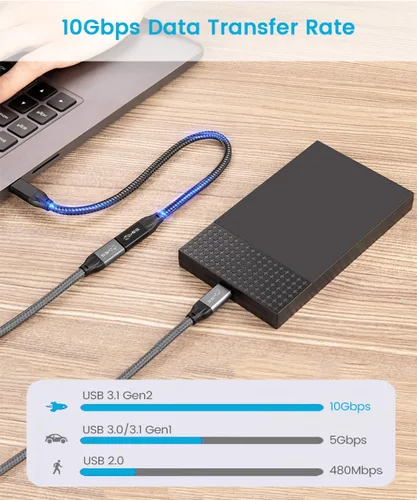 Vista 5 de Cable de extensión USB C, 2 pies / 2.0 ft USB 3.1 Gen 2 tipo C macho a hembra cable extensor compatible con PD 100W/10Gbps/4K @60Hz salida de video