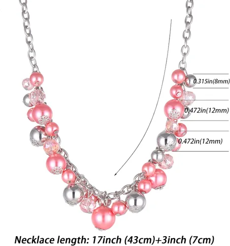 Vista 5 de Collares con colgante de cadena corta para mujer, joyería de moda de plata con perlas y cuentas de cristal, regalos de cumpleaños para mujer