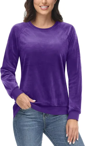 Vista 4 de TACVASEN Sudaderas de cuello redondo para mujer, de terciopelo, de manga larga, estilo casual, para leggings