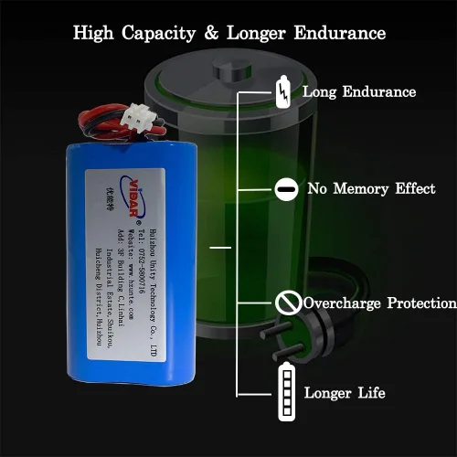 Vista 4 de VIDAR Batería recargable de iones de litio 7.4V 2600mAh Batería de iones de litio de alta capacidad con JST PH2.54/2P Plug-in (personalizable)