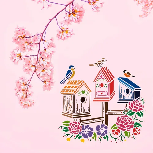 Vista 7 de FINGERINSPIRE Plantillas de pintura de dibujo de casa de pájaros (11.8 x 11.8 pulgadas), plantillas cuadradas para casa de pájaros, decoración