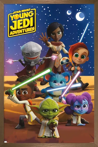 Vista 13 de Trends International Star Wars: Young Jedi Adventures - Póster de pared de grupo, 14.725 x 22.375 pulgadas, versión enmarcada de madera de granero