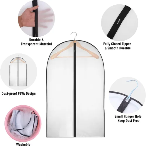 Vista 24 de Bolsas de ropa de 50 pulgadas para colgar ropa, fundas transparentes a prueba de trajes con refuerzos de 4 pulgadas para almacenamiento en armario