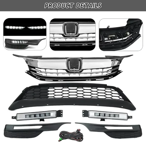 Vista 4 de Kit de cuerpo de rejilla de parachoques delantero de 10 piezas para Honda