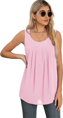 Vista 3 de QUEZHU Blusa sin mangas de gasa para mujer, de verano, con vuelo, de doble capa, túnica