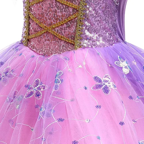 Vista 9 de Tacobear Disfraz de princesa Rapunzel para niñas con accesorios, disfraz de princesa para cumpleaños de niños pequeños