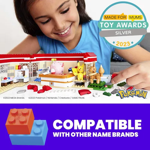Vista 2 de MEGA - Juego de juguetes de construcción de Pokémon, centro de Pokémon del bosque con 648 piezas, 4 personajes posables, para niños