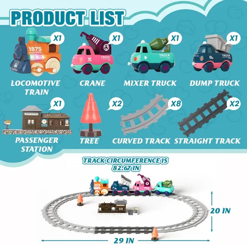 Vista 7 de MORECOLL Juego de Tren Eléctrico para Niños Pequeños y Niños con Música, Luces y Vías - Primer Tren Choo Choo, Conexión Magnética, Regalos