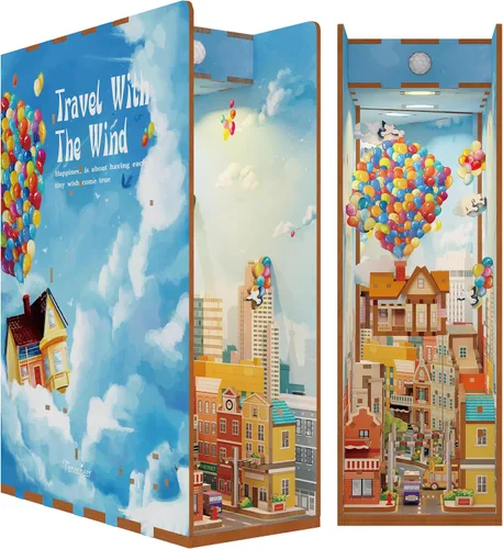 Vista 10 de Tonecheer Kit de rincón de libros para adultos, rompecabezas 3D de madera de Booknook, kit de casa en miniatura, decoración de estantería