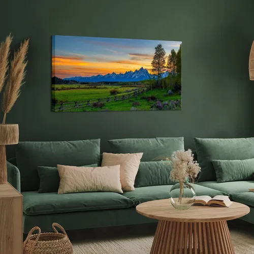Vista 4 de Nachic Wall Cuadro colorido de la puesta de sol, arte de pared, pintura de paisaje de montaña de Grand Teton, impresiones en lienzo, obras de arte
