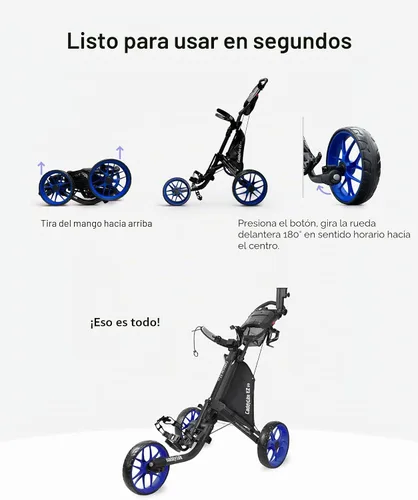 Vista 2 de Caddytek CaddyLite EZ V8 Carrito de Golf Empujable - Carrito Ligero de 3 Ruedas Plegable con Plegado de 2 Pasos con un Solo Clic, Ruedas de EVA