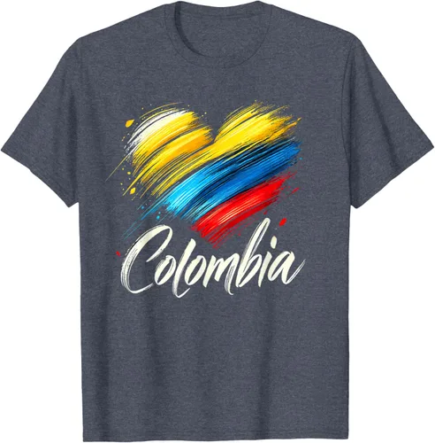 Vista 37 de Camiseta de orgullo colombiano con corazón de la bandera de Colombia
