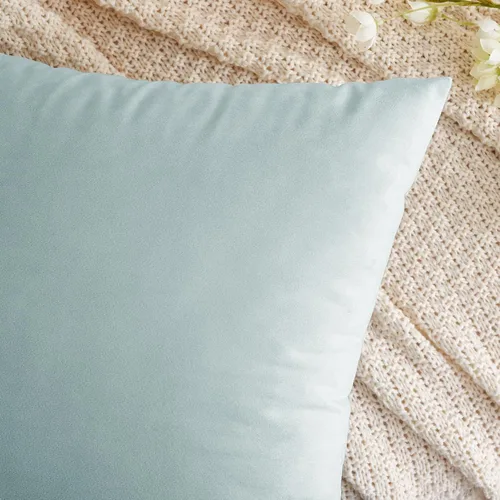 Vista 2 de EMEMA - Paquete de 2 fundas de almohada de terciopelo, fundas de almohada cuadradas decorativas, funda de cojín suave y sólida para sofá Azul bebé