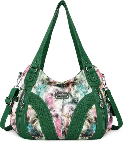 Vista 26 de Carteras y bolsos de mano para mujeres, bolso tote de moda, bolsos de hombro con asa superior, carteras tipo satchel de cuero sintético lavado