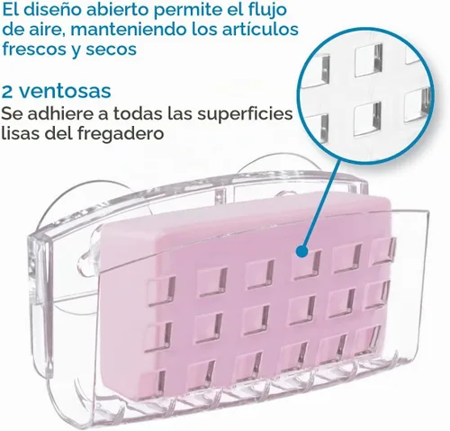 Vista 4 de InterDesign - Soporte por succión de jabón para fregadero de cocina, Plástico, Transparente, paquete de de 1 Para esponjas, para fregadores