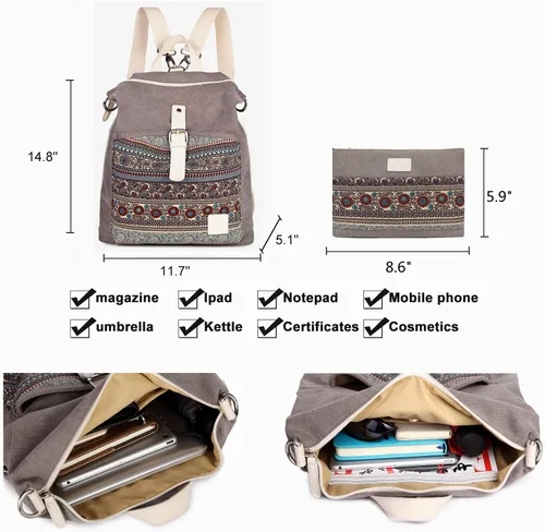 Vista 3 de Mochila casual y moderna para mujeres, ligera, con correas para los hombros, ideal como bolsa de viaje o mochila para el uso diario