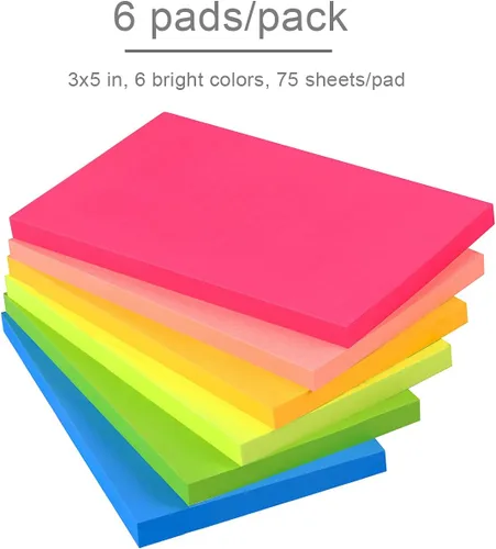 Vista 2 de Vanpad Notas adhesivas de 3 x 5 pulgadas brillantes Stickies Coloridos Super Sticking Power Memo Pads Adhesivo Fuerte 6 blocs/Pack 75 Hojas por bloc
