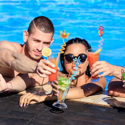 Vista 7 de 24 popotes reutilizables de animales marinos para recuerdos de fiesta en el mar, pajitas de animales del océano para decoración de fiestas bajo