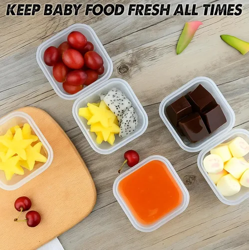 Vista 4 de Paquete de 8 recipientes de comida para bebés de 4 onzas con tapas, tarros de plástico reutilizables para aperitivos, puré y aderezos de ensaladas