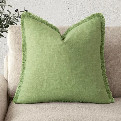 Vista 58 de Foindtower Fundas de almohada decorativas de lino con flecos, acogedora funda de cojín bohemia estilo farmhouse con borlas, funda de almohada