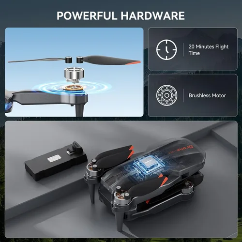 Vista 3 de Dron con cámara - Dron plegable con motor sin escobillas para adultos/niños, cuadricóptero RC HD 1080P. Vuelo según puntos de ruta, mantiene