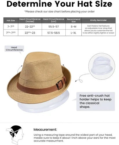 Vista 3 de Simplicity Sombrero de paja Trilby Fedora estilo Panamá con cinturón de cuero