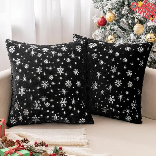 Vista 13 de MIULEE - Juego de 2 fundas de cojín decorativas de Navidad, hechas de piel sintética suave con copos de nieve plateados y brillantina, para Verde