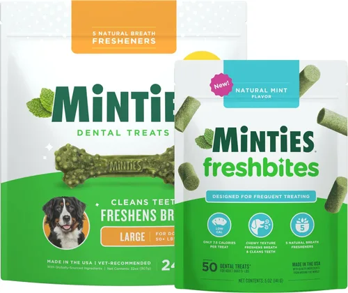 Vista 19 de Minties VetIQ - Golosinas dentales en hueso para perros, masticables dentales para perros medianos a grandes (más de 40 libras), 40