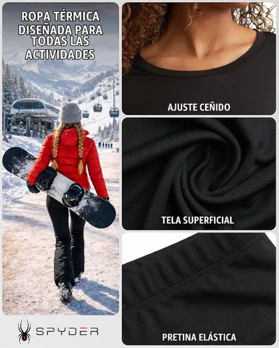 Vista 3 de Spyder Conjunto de ropa interior térmica para mujer, 2 piezas con forro Negro