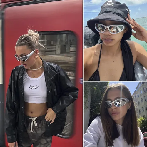 Vista 4 de knliwkm Y2K - Gafas de sol envolventes deportivas futuristas ovaladas para mujeres y hombres 2022 a la moda, color plateado