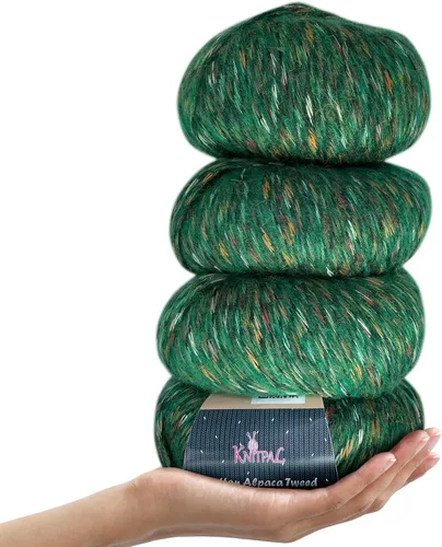 Vista 9 de Hilo de alpaca Tweed de algodón para ganchillo, paquete de 4 (588 yardas/7.05 oz), patrones libres, hilo de tweed para tejer, peso de peinado ligero