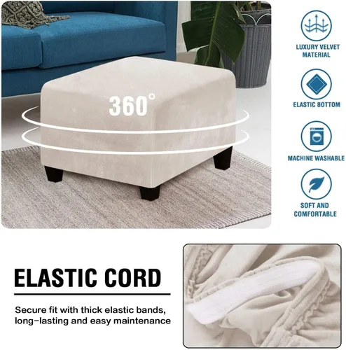Vista 5 de Fundas otomanas cuadradas de terciopelo, fundas protectoras para reposapiés, fundas protectoras para taburetes de almacenamiento, fundas elásticas