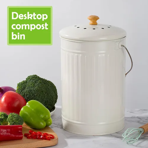 Vista 5 de Cubo de compost de cocina de 1.7 galones, contenedor de compost para encimera interior con tapa, cubo de compost 100% a prueba de óxido con filtros