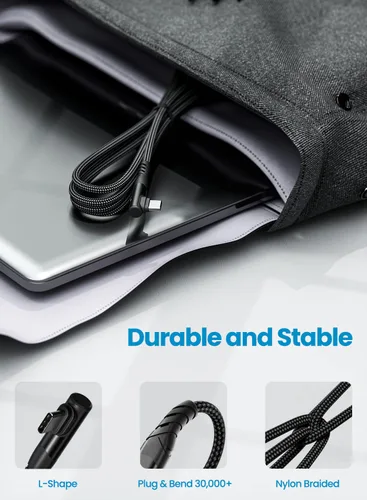 Vista 6 de Cable USB C a USB-C, paquete de 3 cables Fasgear 60W PD 3.0 de 6 pies de carga rápida trenzado USB 2.0 tipo C en ángulo recto 480Mbps compatible
