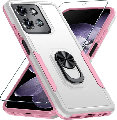 Vista 15 de Funda diseñada para Motorola Moto G 5G 2024 con soporte de anillo de metal integrado Protector de pantalla de vidrio templado, funda resistente