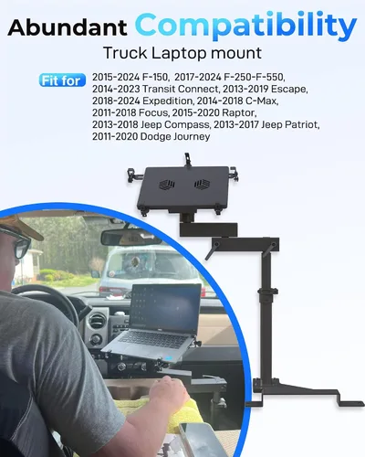 Vista 2 de Soporte para laptop de camión apto para Ford F150, F350, F250, F550, sin perforaciones, soporte para computadora portátil de hasta 17 pulgadas