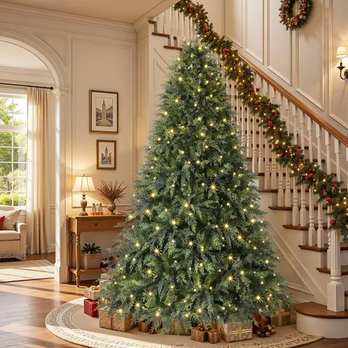 Vista 4 de SHareconn Árbol de Navidad de ciprés artificial preiluminado de 7 pies 390 luces blancas cálidas y multicolor, 17 modos de control remoto, 1420