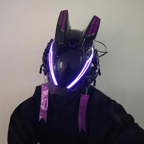 Vista 4 de Máscara punk para hombres, máscara LED para mujer, tecnología punk futurista, cosplay, Halloween, fiesta, festival de música, accesorios