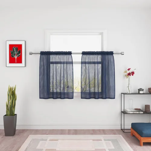 Vista 100 de UPOPO Paneles de Cortina Beige Pequeños Cortinas Transparentes de Gasa de 16 Pulgadas de Largo Cortinas de Cocina de Voile con Textura de Lino