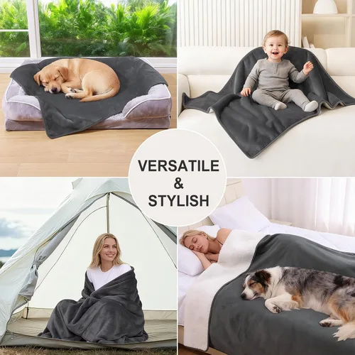 Vista 6 de Smiry Manta de cama impermeable para perro, manta a prueba de fugas para cama y sofá, reversible, de forro polar sherpa, funda protectora de muebles