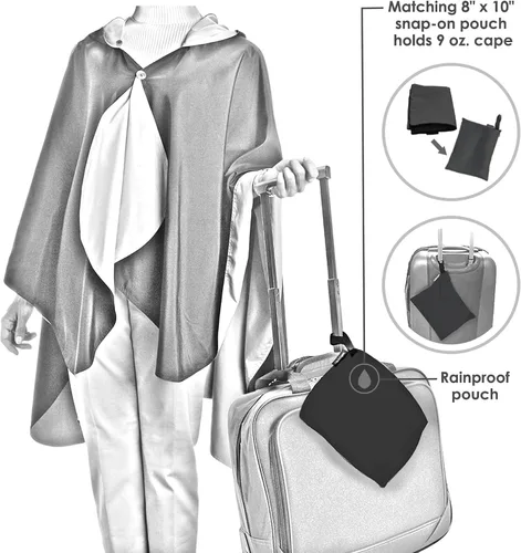 Vista 6 de RainCaper Capa de lluvia para mujer, chaqueta tipo poncho con capucha, reversible, hermosa, ultra suave