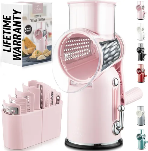Vista 13 de Zulay Kitchen Rallador Rotativo de Queso de 5 Cuchillas Rallador de Queso - Rallador de Queso Manual de Manivela con Succión Reforzada y 5 Tambores