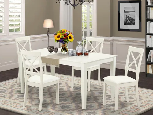 Vista 2 de East West Furniture CABO5-LWH-LC - Juego de mesa de comedor moderno de 5 piezas, incluye una mesa rectangular de madera y 4 sillas de comedor