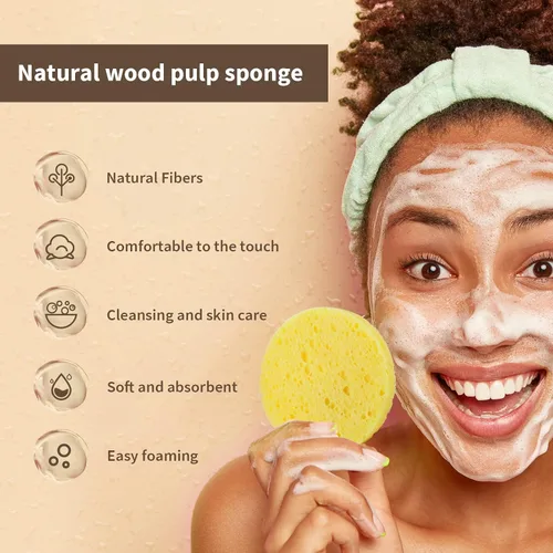 Vista 2 de BEAKEY Esponja de limpieza facial, esponjas faciales de celulosa redondeada comprimida, esponjas de spa cosméticos reutilizables para limpieza