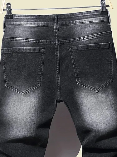 Vista 5 de AYBAY Jeans para hombre Jeans rasgados con letras gráficas Jeans para hombre (Color negro, Talla 30)