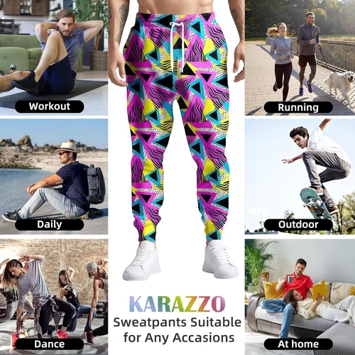 Vista 6 de Pantalones deportivos para hombre de los años 80 y 90, divertidos, para correr, con estampado retro, pantalones deportivos casuales con bolsillos