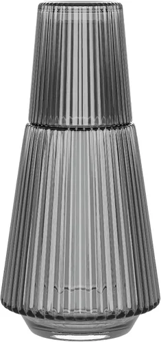 Vista 15 de American Atelier Juego de 2 jarras de agua de vidrio acanalado de 30 onzas con vaso, juego de 2 – boquilla fácil de verter de 10 pulgadas, taza
